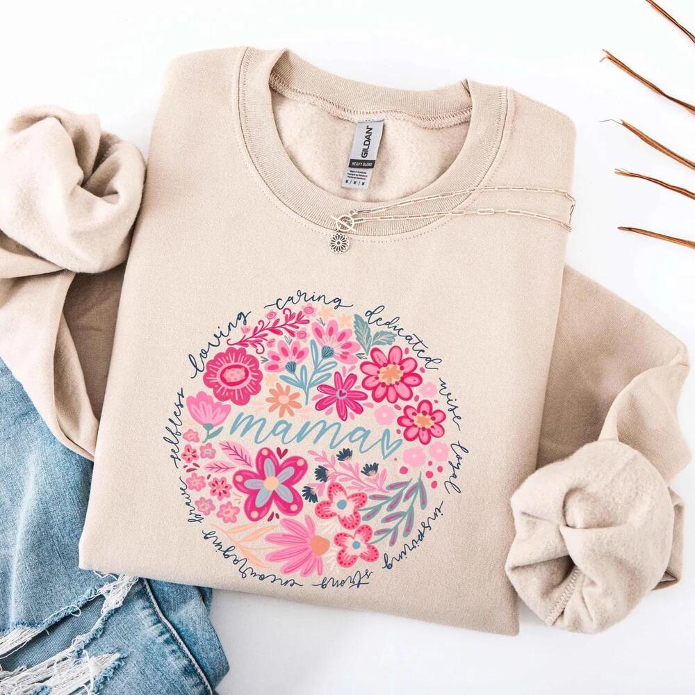 Mama Floral Design Gift Shirt, Proud Loving Caring Motherhood Shirt